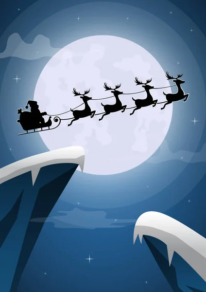 Santa Claus y Reno trineo volando en Nochebuena — Vector de stock