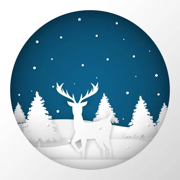 鹿站在雪场在圣诞之夜. — 图库矢量图片