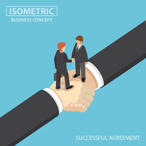 Les gens d'affaires isométriques serrent la main sur une grande poignée de main . — Image vectorielle