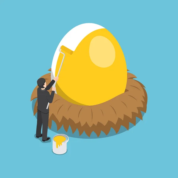 Empresário isométrico pintando cor dourada no ovo . — Vetor de Stock
