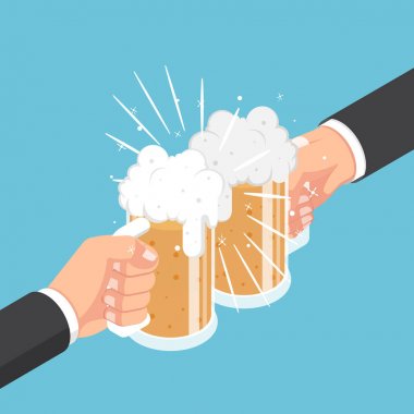 İzometrik iki işadamı bira bardağı tungur eller.