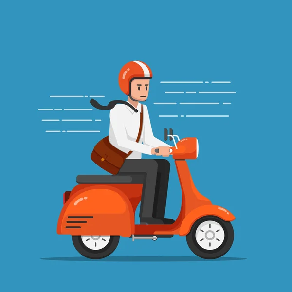 Omul de afaceri de echitatie motocicleta sau scuter merge la locul de muncă . — Vector de stoc