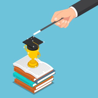 İzometrik işadamı sihirli kupa ve lisansüstü ca oluşturmak için kullanın
