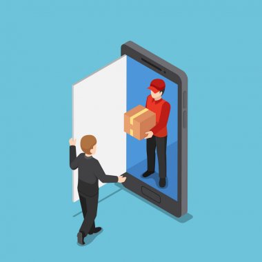 İzometrik teslimatçı çıkıp smartphone ve teslim p