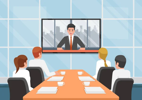 Business people at the video conference call with the team. — Stock Vector