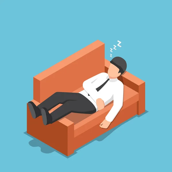 Hombre de negocios isométrico durmiendo en el sofá — Vector de stock