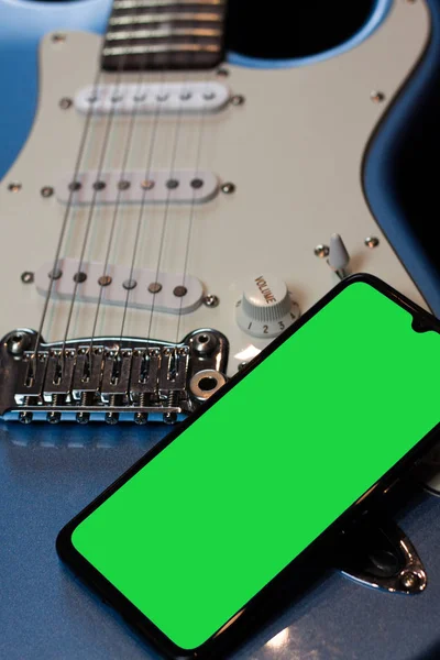 Elektrische Gitaar Groene Chroma Mobiele Telefoon — Stockfoto