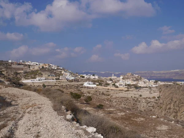 Blick Auf Akrotiri Einem Sonnigen Tag Santorin Griechenland — Stockfoto