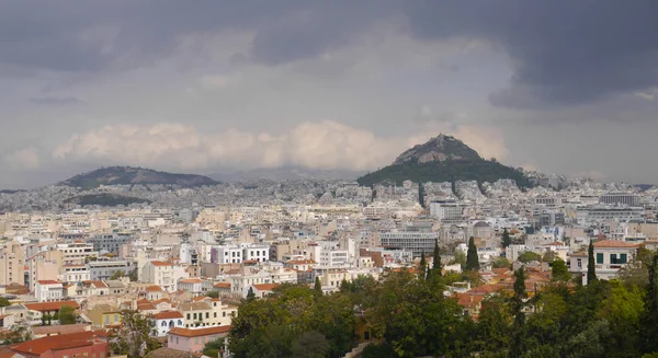 Vista Atenas Desde Acrópolis Día Nublado Grecia — Foto de Stock