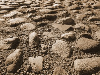 Bakış açısına göre eski kaldırım taşları yakın plan, arka plan, doku.