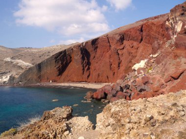 Kızıl Sahil manzarası, Santorini, Yunanistan.