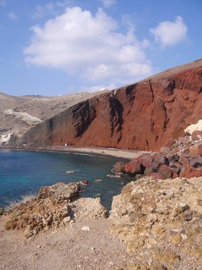 Kızıl Sahil manzarası, Santorini, Yunanistan.