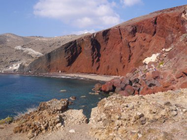 Kızıl Sahil manzarası, Santorini, Yunanistan.