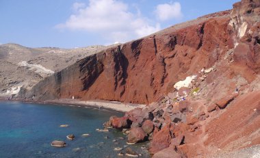 Kızıl Sahil manzarası, Santorini, Yunanistan.