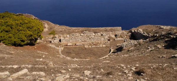 Ruinerna Den Antika Staden Tehra Platån Berget Mesa Vouno Santorini — Stockfoto