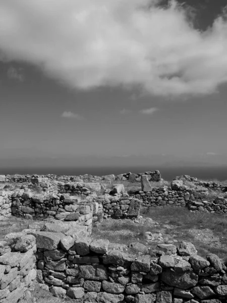 Las Ruinas Antigua Ciudad Tehra Meseta Mesa Vouno Isla Santorini —  Fotos de Stock