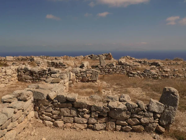 Las Ruinas Antigua Ciudad Tehra Meseta Mesa Vouno Isla Santorini — Foto de Stock