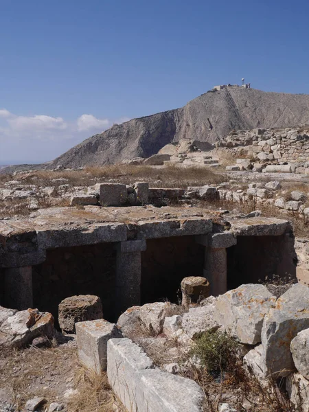 Ruínas Antiga Cidade Tehra Planalto Montanha Mesa Vouno Ilha Santorini — Fotografia de Stock
