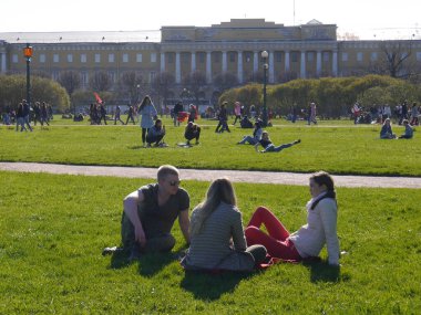 Saint Petersburg / Russia  - 05.09.2018: Field of Mars or Marsovo Polye with people on a warm sunny day, on May 9 holiday.