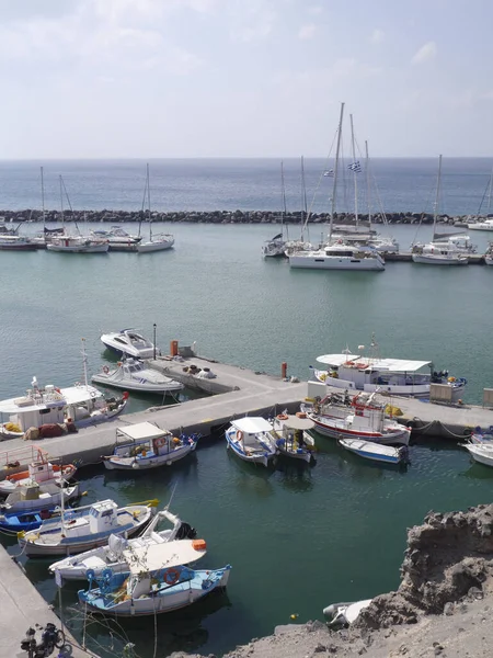 Vlychada Santorin Grèce Octobre 2018 Vue Jetée Avec Yachts Bateaux — Photo