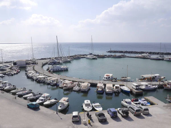 Vlychada Santorin Grèce Octobre 2018 Vue Jetée Avec Yachts Bateaux — Photo