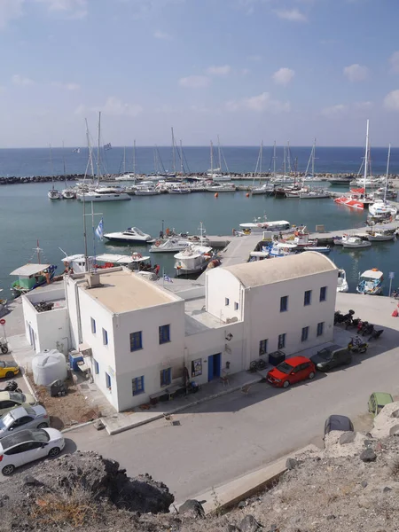 Vlychada Santorini Greece October 2018 View Pier Yachts Boats Ships — Zdjęcie stockowe