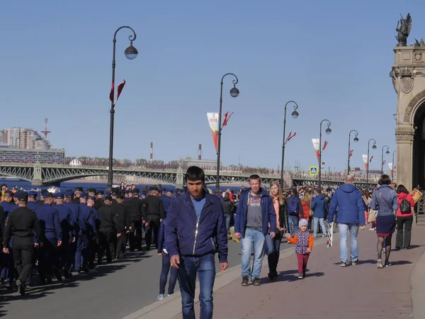 St. Petersburg / Russia - 05.09.2018: People walking in the center of St. Petersburg on May 9 holiday.