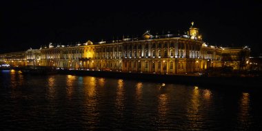 Saint-Petersburg / Russia - 05.07.2018: View from the bridge to the Hermitage, the Winter Palace at night. 