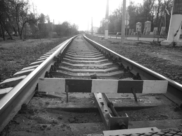 Railway Railroad Tracks Train Transportation Goes Distance — Stock Photo, Image