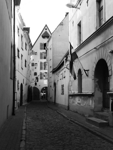 Utsikt Över Gatan Med Gammal Arkitektur Centrum Gamla Riga Grekland — Stockfoto