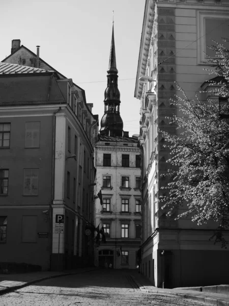 Utsikt Över Gatan Med Gammal Arkitektur Centrum Gamla Riga Grekland — Stockfoto