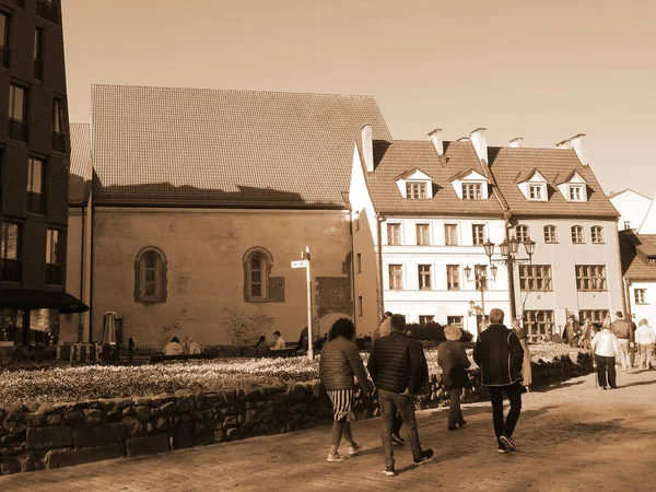 Вид Улицу Старой Архитектурой Центре Города Старой Риге Латвия — стоковое фото
