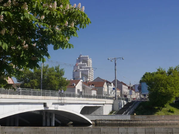 Paysage Urbain Avec Pont Sur Rivière Svislach Minsk Bélarus — Photo