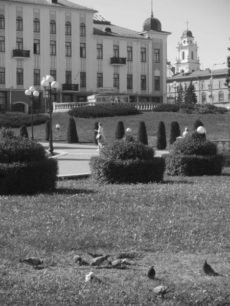 Cityscapes Com Jardim Público Edifício Embaixada Geórgia Minsk — Fotografia de Stock