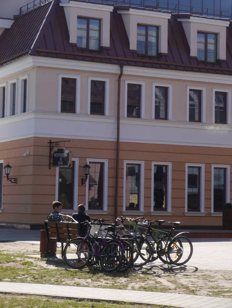 Miejski Pejzaż Górnego Miasta Historycznego Centrum Mińska Słoneczny Dzień Białoruś — Zdjęcie stockowe