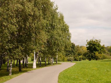 Kolomenskoye 'nin tarihi rezervindeki manzara bulutlu bir günde, Moskova, Rusya.