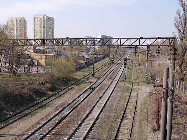 Kiev Ukraine April 2019 View Bridge Railway Tracks — 图库照片