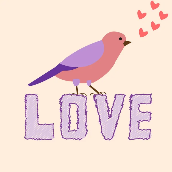 Affisch kärlek med en vacker dekorativ fågel vektorillustration — Stock vektor