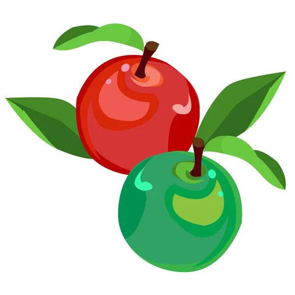 Green and red Apple, vector illustration, cartoon style — Stock Vector