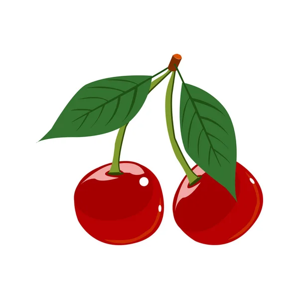 Bayas rojas maduras de cereza con hojas. Vector — Vector de stock