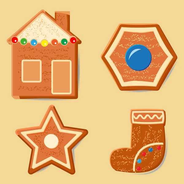 Set de diferentes figuras de pan de jengibre para la decoración de Navidad — Vector de stock