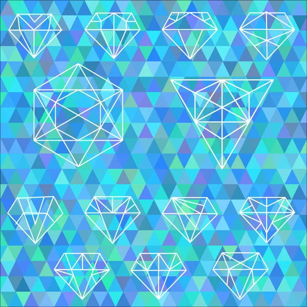 El conjunto de formas geométricas lineales. Hexagones, triángulos, cristales — Vector de stock