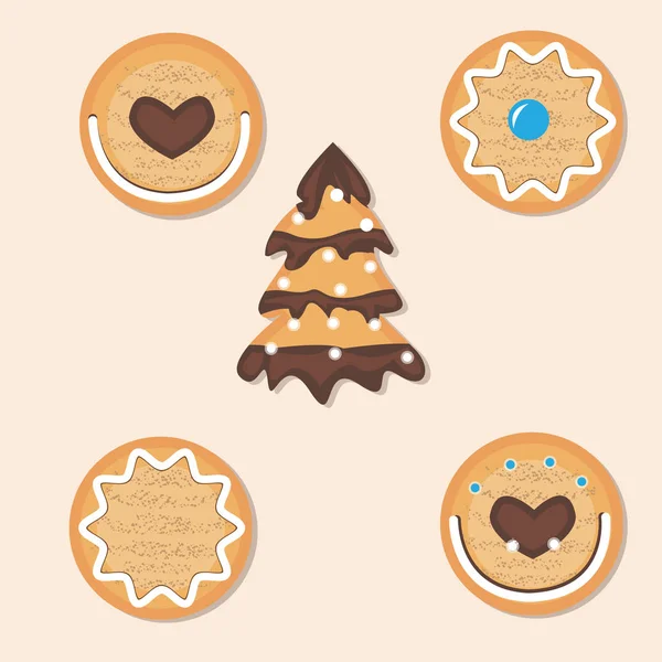 異なるクッキーのクリスマス アイコン セット ジンジャーブレッド クリスマス — ストックベクタ
