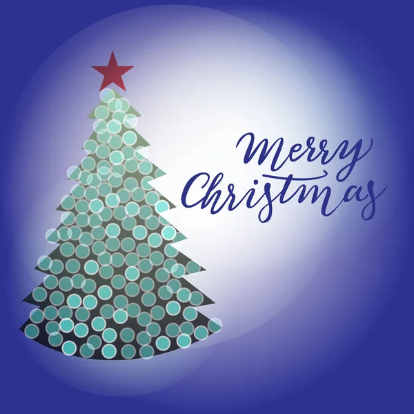 Karácsonyi kártya, poszter, boldog karácsonyt, egy ünnepi fa izzó golyókat betűkkel kézzel — Stock Vector