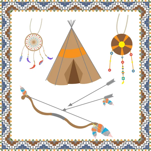 Zestaw obiektów, native American biżuterii wykonane z piór — Wektor stockowy