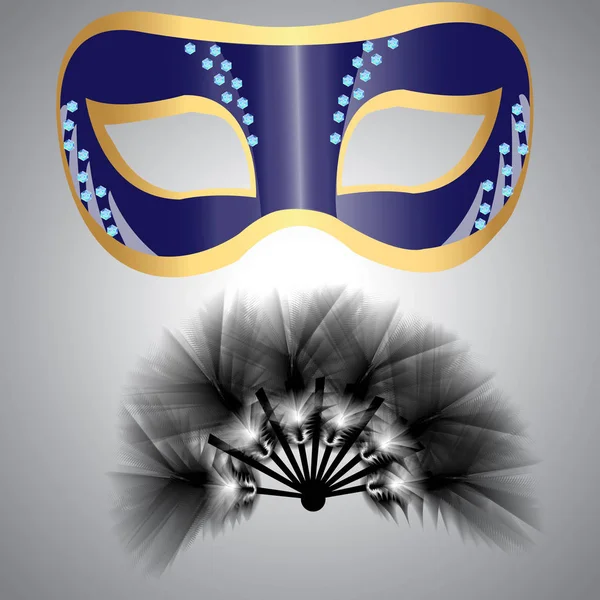 Un masque et un éventail en plumes moelleuses pour carnaval ou masquer — Image vectorielle