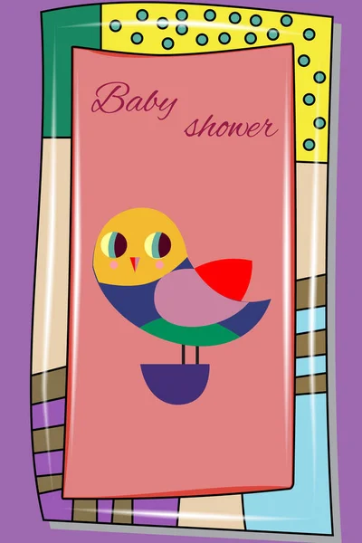Tarjeta de bebé con búho lindo en el marco original con inscripción-b — Vector de stock
