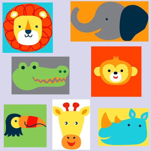 Conjunto de cabezas de animales en estilo Doodle sobre sustratos no ferrosos — Vector de stock