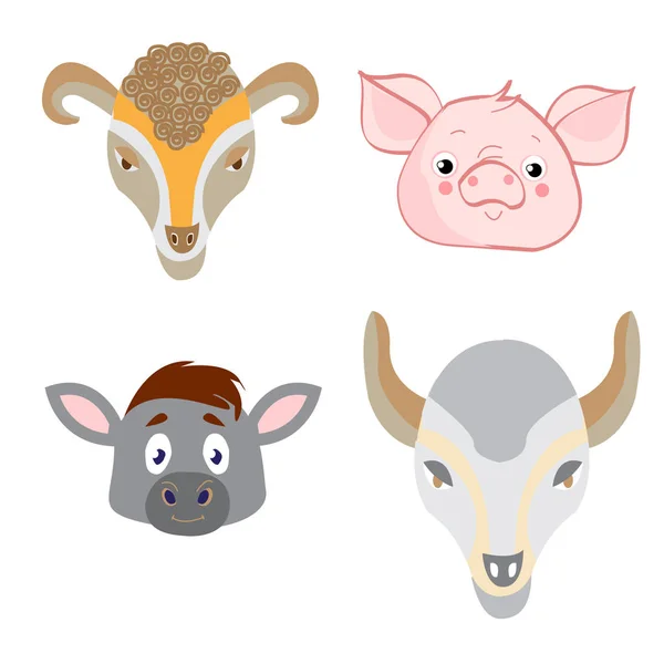 Conjunto de cabezas de animales en estilo Doodle sobre fondo blanco — Vector de stock