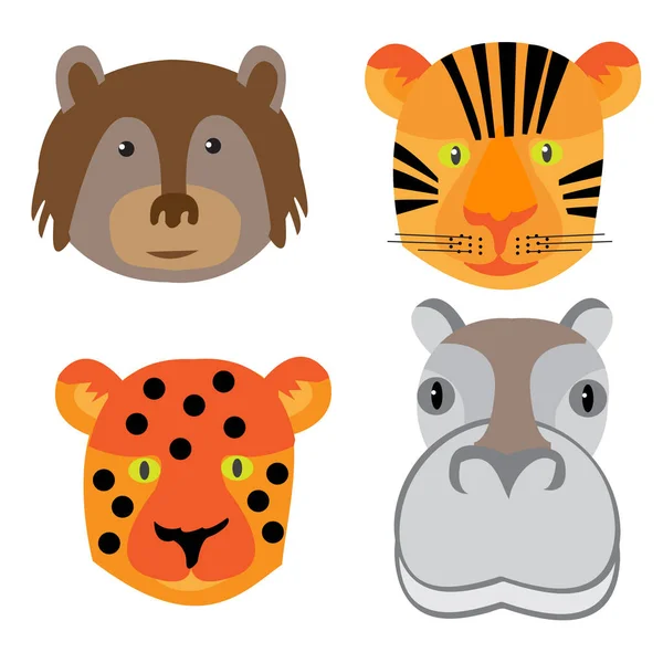 Set heads of animals in Doodle style on white background — Stock Vector